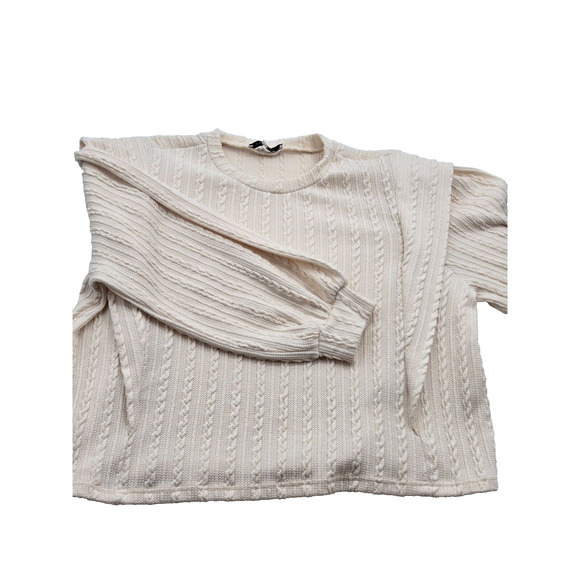 Moodie Women Cream Ivory Pullover Sweater Large Balloon Sleeve Cableknit‎ Design - Picture 1 of 6